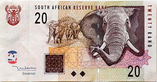 A 20 rand note from South Africa