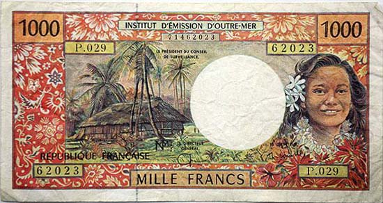 A colourful, floral 1000 note from French Polynesia
