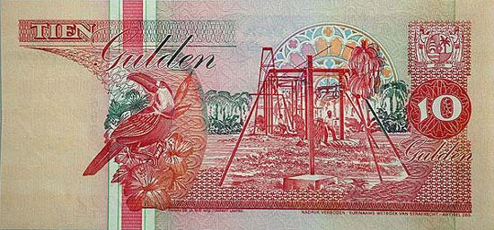 A Surinamese ten dollar note