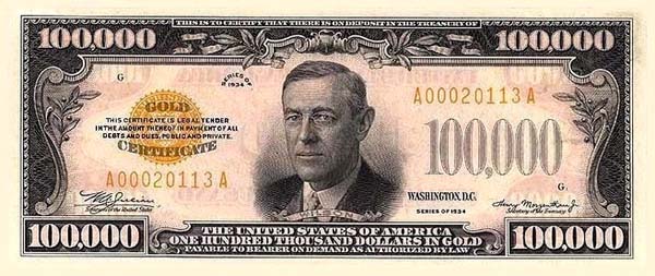 $100,000 Dollar Note